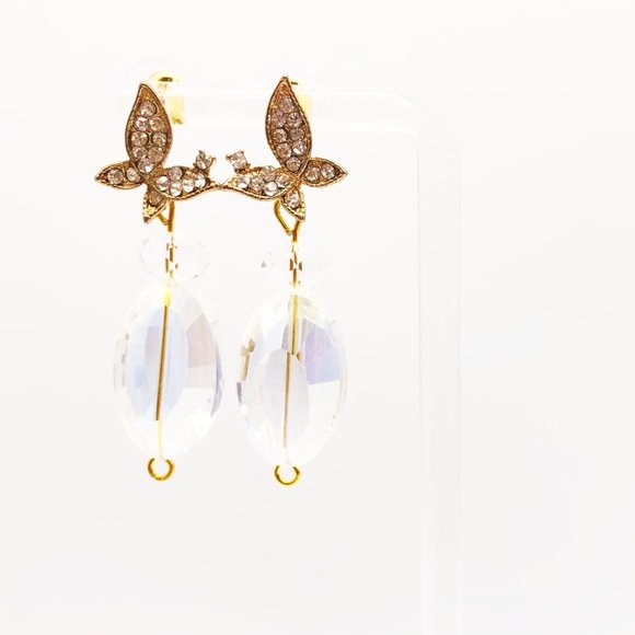 Gold Plated Crystal Butterfly Dangle Drop Earrings - Picture 4 of 6